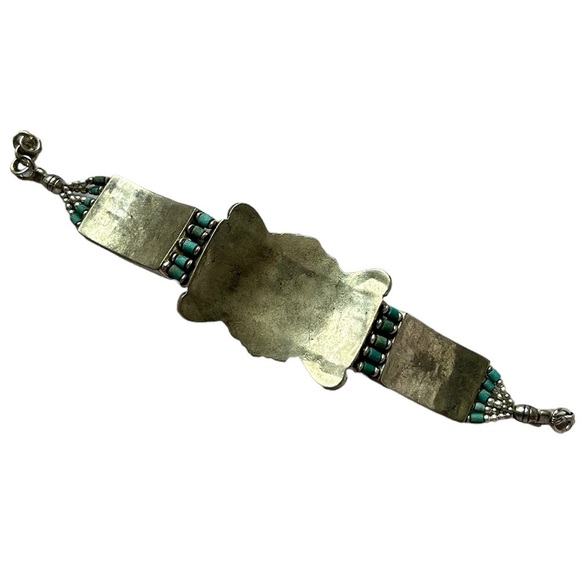 NEW Handmade Tibetan Silver with Genuine Lapis, Turquoise & Coral Bracelet. - Picture 6 of 8